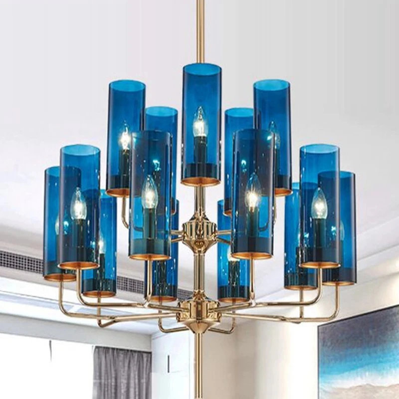 

Modern luxury glass chandelier 6-15 heads blue/amber nordic LED Hanging Lamp living dining room bedroom indoor lighting fixtures