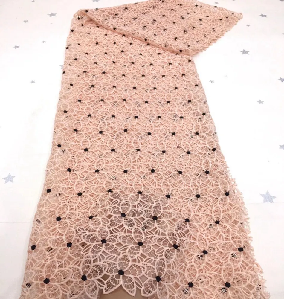 latest african guipure lace peach water soluble chemical lace fabric,High Quality african cord lace For Wedding TS9577