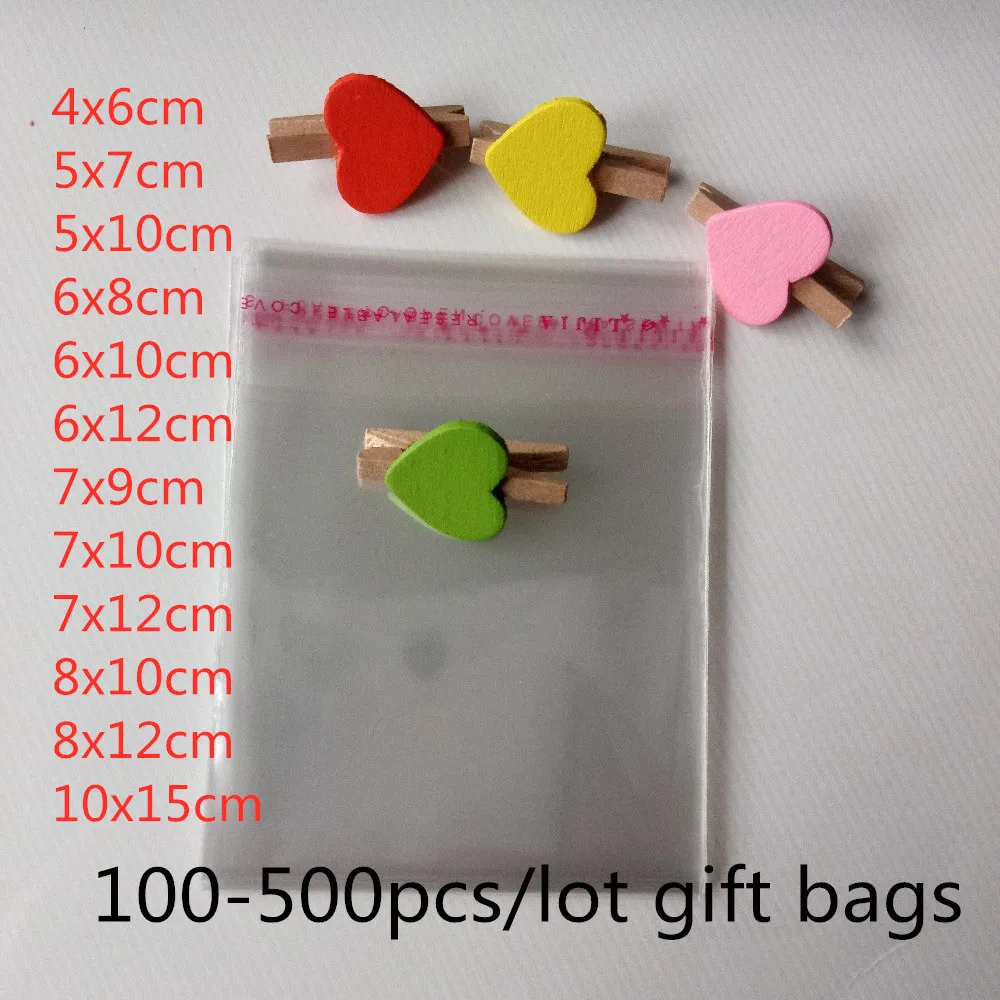 500pcs/lot Gift Packaging Bags Transparent Self Adhesive Seal OPP Plastic Cellophane Bag Jewelry Bags And Packaging Storage Bag