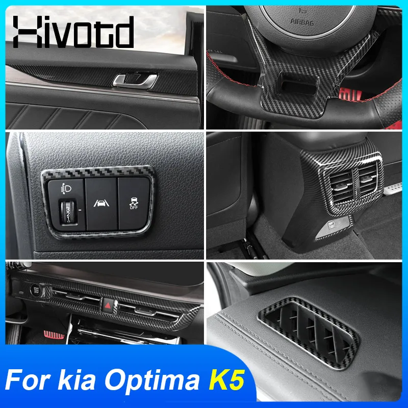 For Kia Optima K5 dl3 2021 2020 Carbon Interior Decoration Trim Armrest Air Conditioner Outlet Vent Steering Wheel Sequins Parts