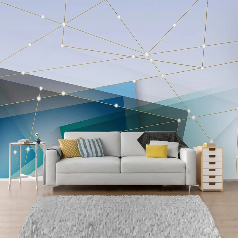 Custom Any Size 3D Self-Adhesive Modern Minimalist Color Abstract Geometric Line Sofa Background Wall Mural Papel De Parede Art