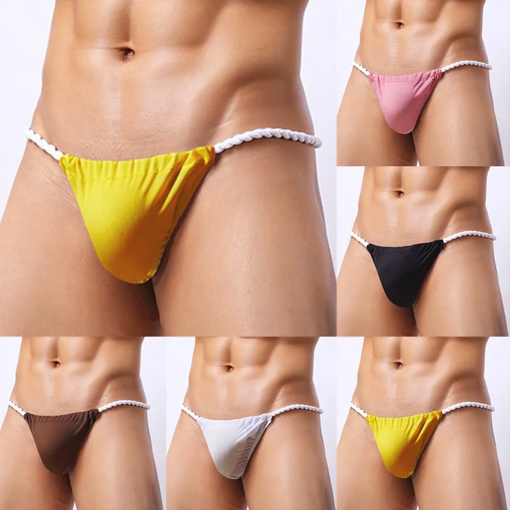 Men Sexy T-Back G-string Thong Bikini Fashion Seamless Underwear Micro Mesh Sheer Sissy Pouch Panties Fashion Bottom Short Brief