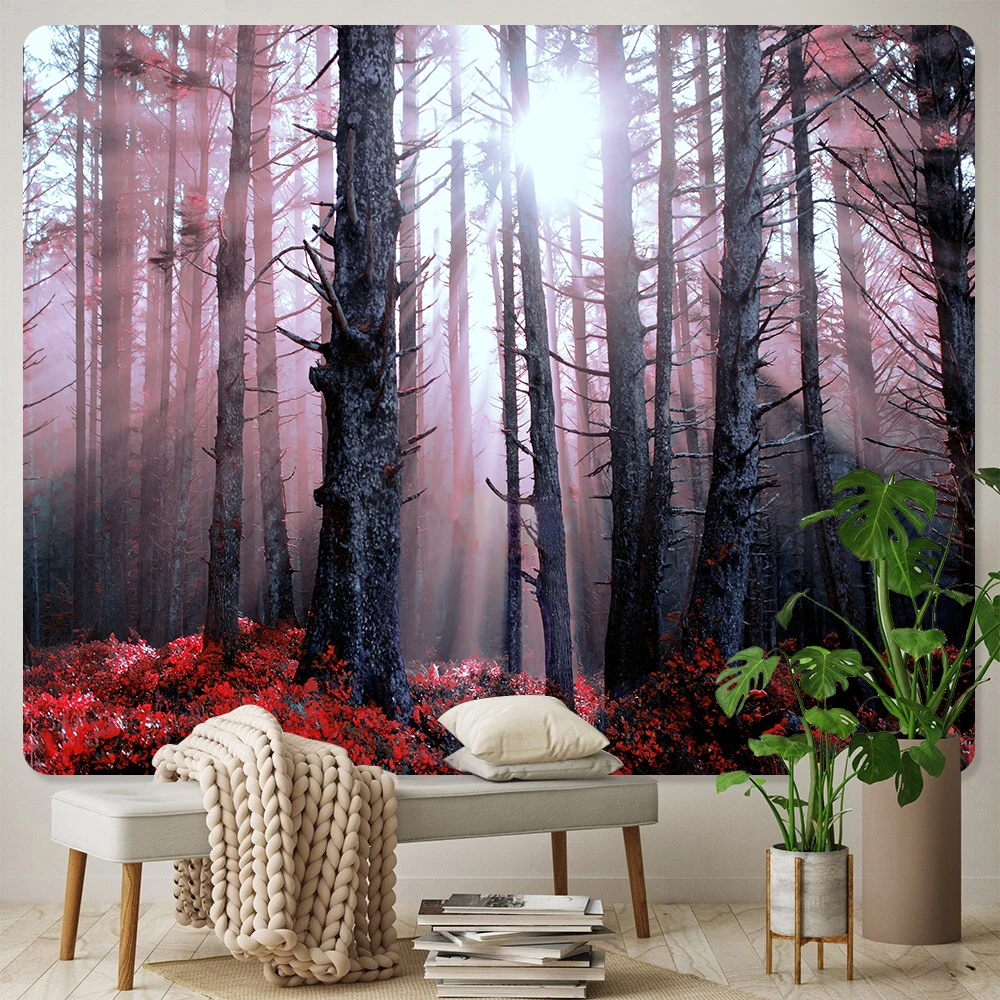 Misty virgin forest psychedelic scene home decoration art tapestry hippie bohemian decoration wall hanging tapestry