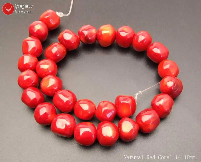 Qingmos 14-16mm Round Faceted Natural Red Coral Loose Beads for Jewelry Making DIY Necklace Bracelet Earring Strand 15