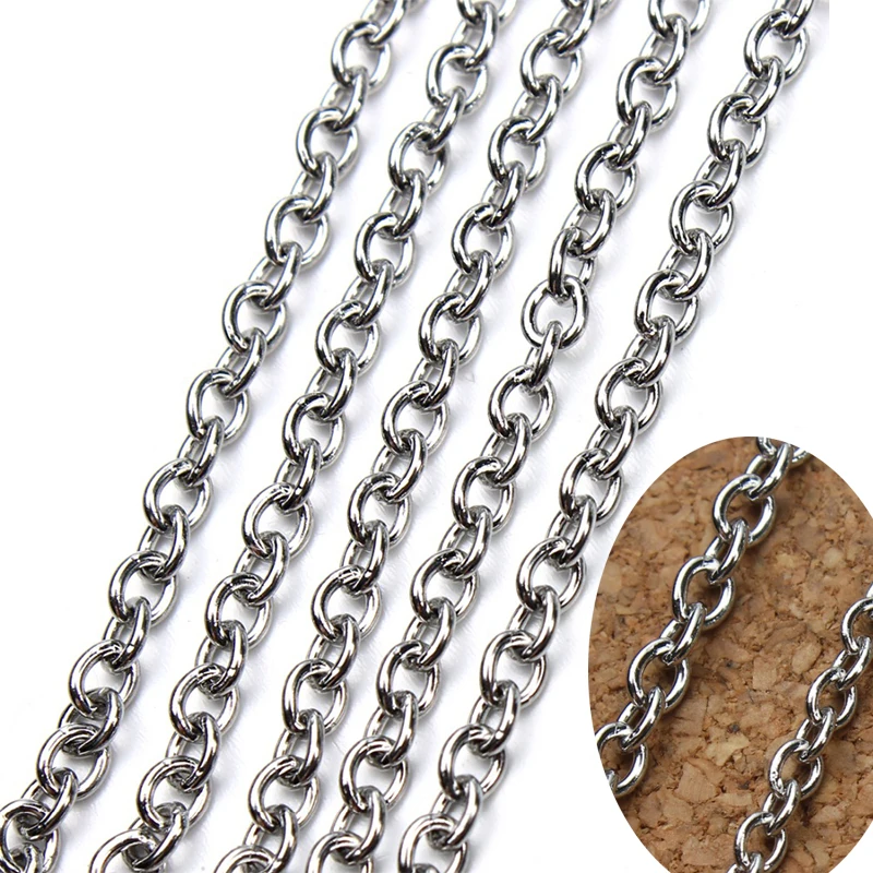 LOULEUR 5 Meters/lot 1.6/2/2.4/3mm Stainless Steel Women Men's Chain Necklace Bulk Link Chains for Necklace Jewelry Making