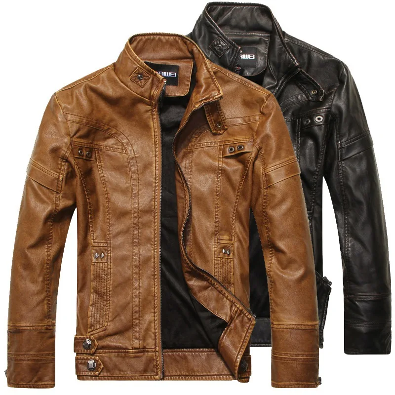 

Fashion Leather Jacket Men's Leather Motorcycle Jacket Men Stylish Biker Coat PU Leather Clothes with Velvet Slim Fit Outwear