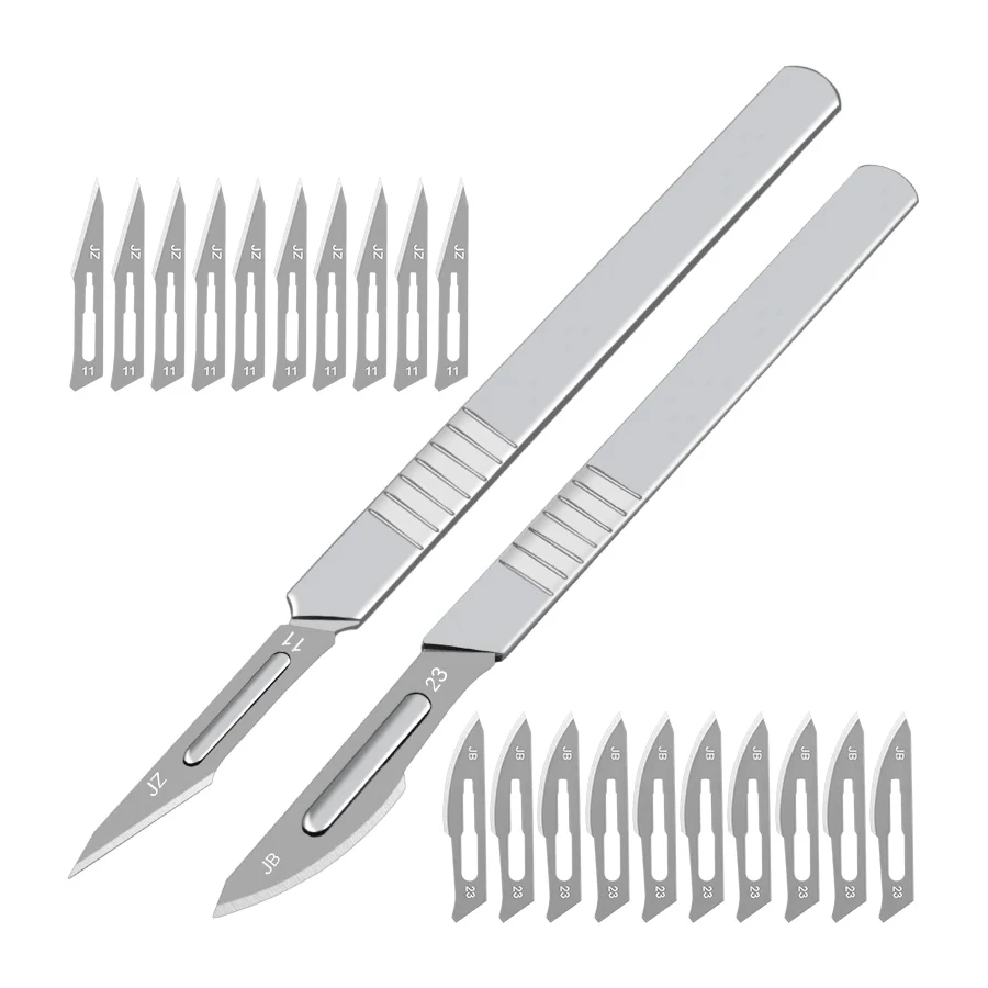 10pcs 11# 23# Carbon Steel Surgical Scalpel Blades + 1pc Handle Scalpel DIY Cutting Tool PCB Repair Animal Surgical Knife