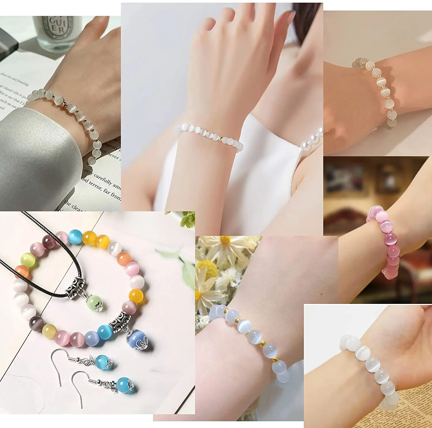 4-12mm Natural Pink White Blue Cat Eye Beads Hight Quality Round Loose Beads For Jewelry Making Moon Stone DIY Bracelet 15inches - Image 6