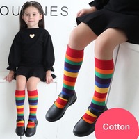 New Arrival Children Rainbow Socks Kids Sport Girls Boys Colorful Striped Soft Cotton Knee High Socks Toddler High Quality 2-12T