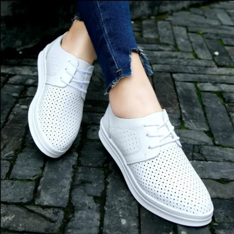 Womens Shoes Genuine Leather Oxfords Flats Ladies Shoes Breathable Walking Sneakers Ballet Loafers Sapato Feminino2021