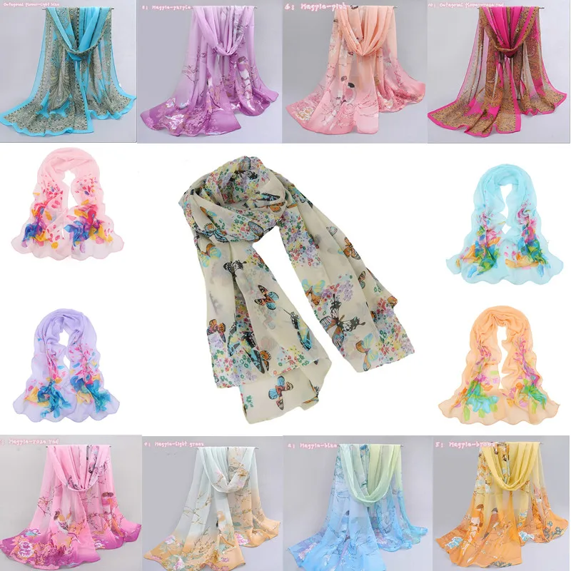 Bufanda de gasa de verano Bufandas de mariposas Bufanda de mujer Chal largo Bufanda infinita de gasa de primavera Foulard hijab bufanda 150 * 40cm