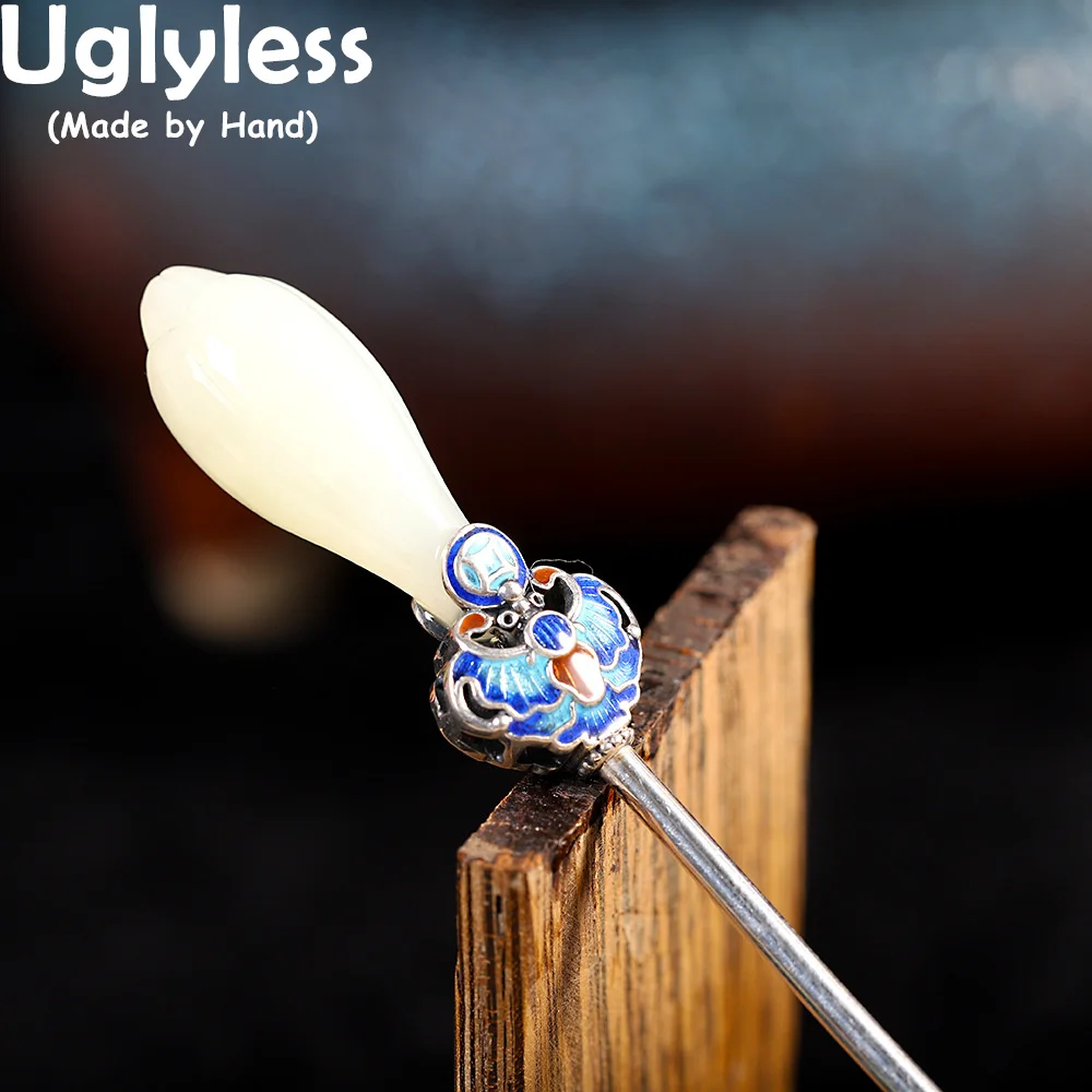 

Uglyless Elegant Magnolia Hair Sticks for Women Oriental Charming Floral Hair Jewelry 925 Sterling Silver Hair Forks Enamel Bats