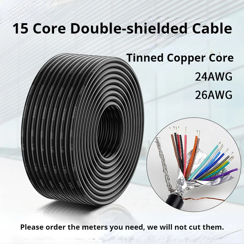 

15 Core Double Shielded Cable Tinned Copper Core PLC Wire DB15 Connection Wire 24AWG 26AWG Serial and Parallel Port Line