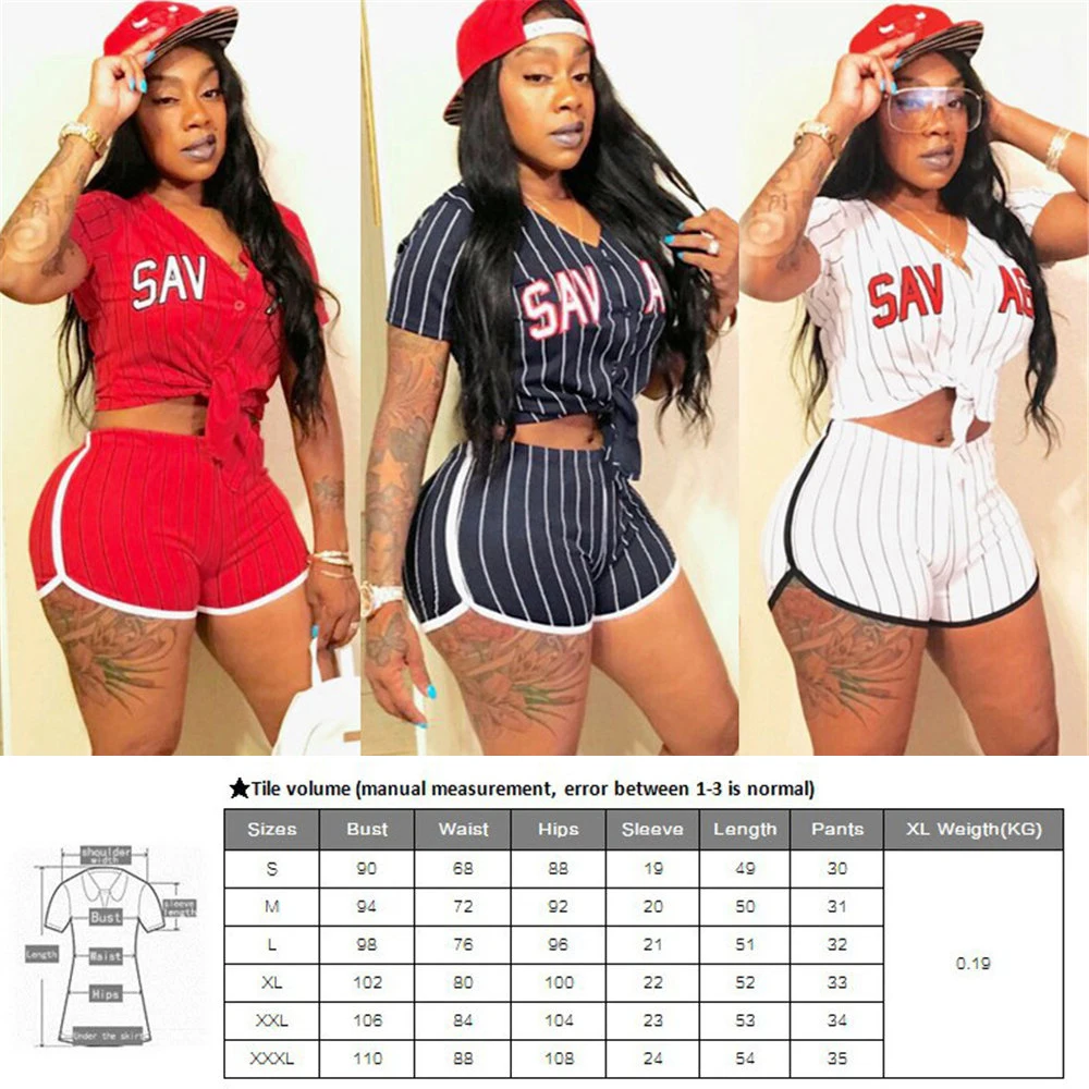 2018 New Women Baseball Jerseys Short Sleeve Baseball Shirts Striped Letter Print V-neck Top Sexy Shorts Baseball Costume Set