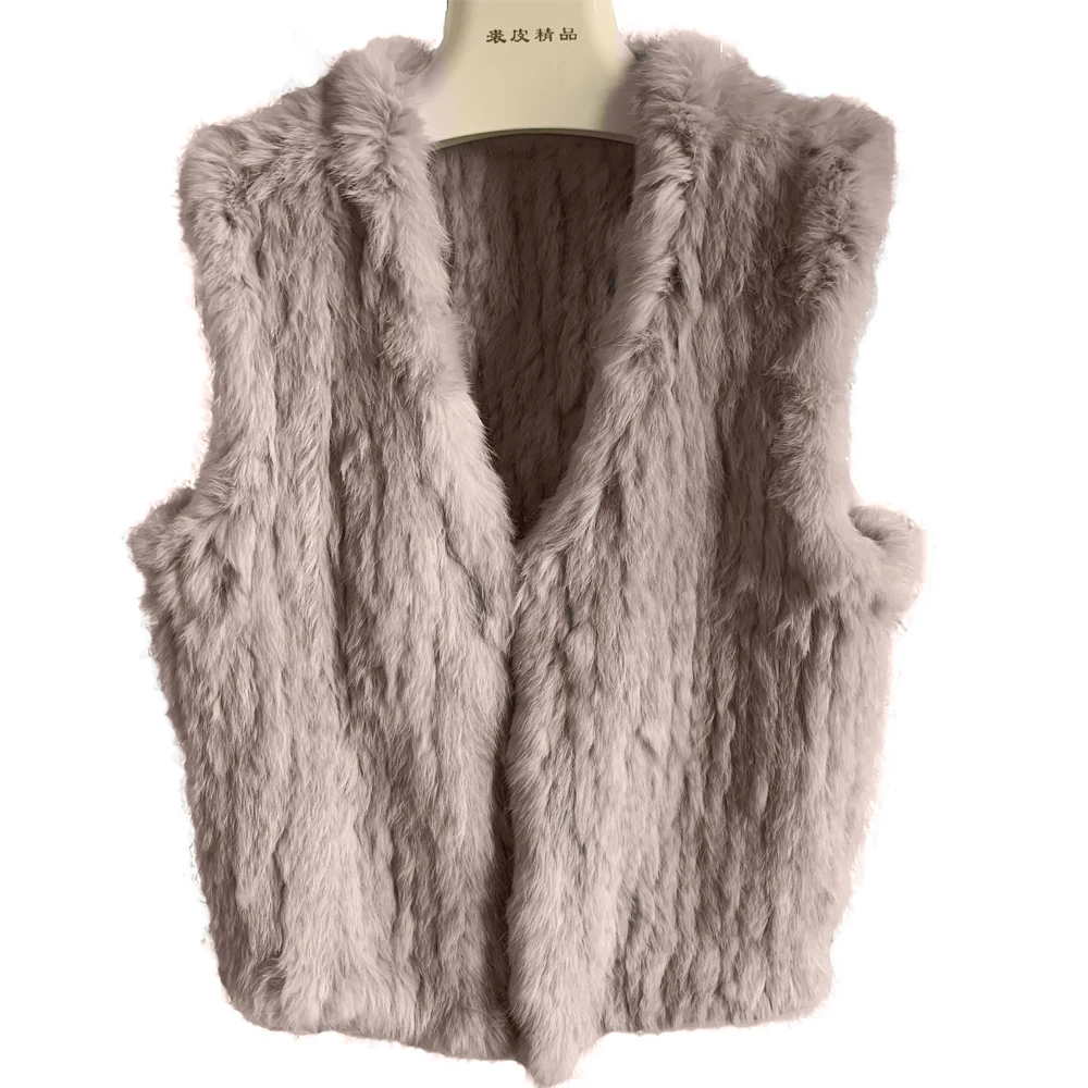 rabbit fur vest women 's V-neck collar knit handmake genuine fur coat female casual fur vest 2020 new