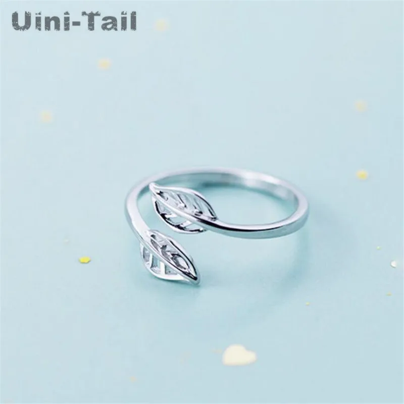 UiniTail new listing 925 Tibetan silver simple hollow leaves open ring fashion personality fresh and sweet maple leaf ring JZ025