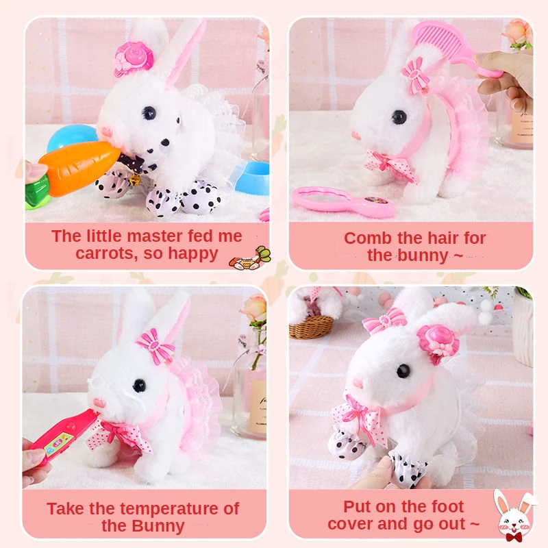 Jouets électroniques de lapin de robot pour des enfants, peluche douce, jouet mignon d'animal familier, arche de marche, antarctique secouent des oreilles, beurre, gif de fille