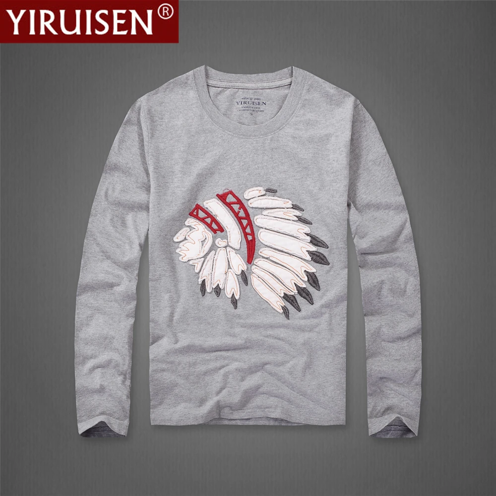 YiRuiSen Brand Ameican AF Design Long Sleeve T Shirts Men Soft 100% Cotton Autumn Clothing Fashion Top Long Comfortable Clothing