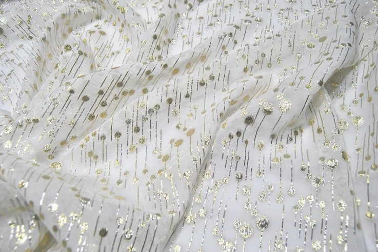 Silk Georgette Chiffon Fabric White Rain Flower Gold clothing Seawing  vestidos Fabric patchwork supplies tissus