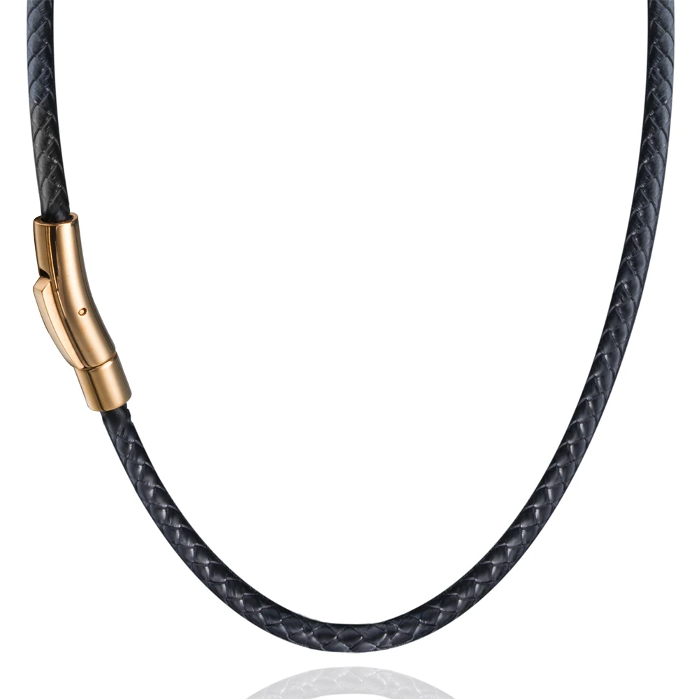 

Black Leather Necklaces for Men Women 3mm Choker Braided Genuine Leather Necklace Cord Stainless Steel Magnetic Clasp