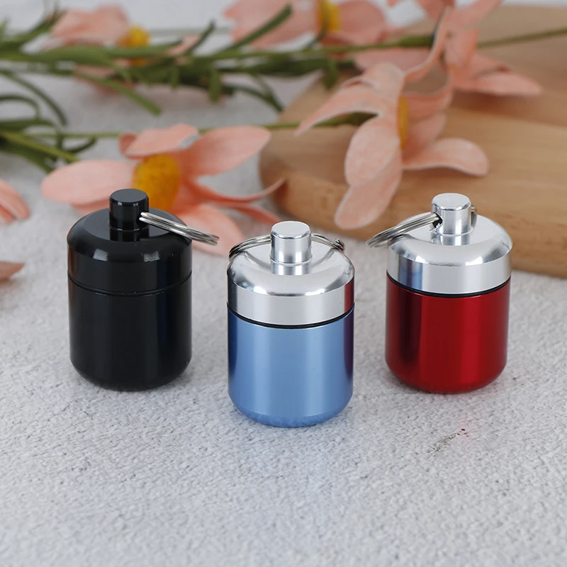 1pc Portable Keychain Aluminum Pill Case Waterproof Seal Medicine Organizer Box Outdoor Pocket Capsule Holder Container