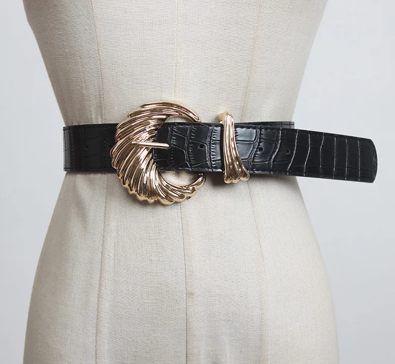 Women's runway fashion gold buckle PU leather Cummerbunds female Dress Corsets Waistband Belts decoration wide belt R2836