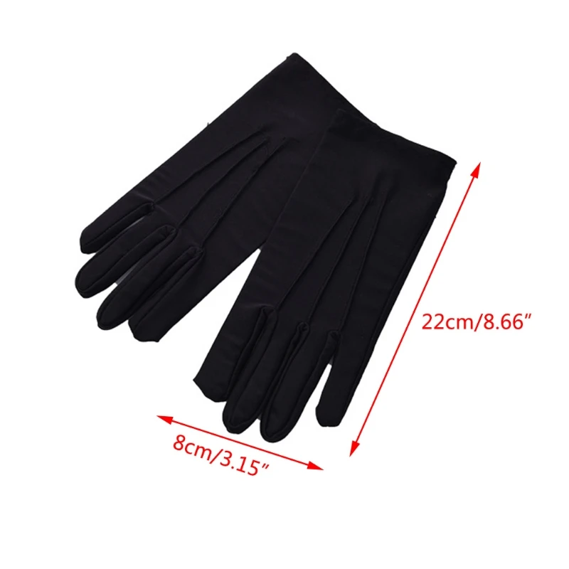 Men Spandex Thin Black White Parade Gloves Unisex Formal Tuxedo Costume Honor Guard Mittens Coin Jewelry Silver Inspection