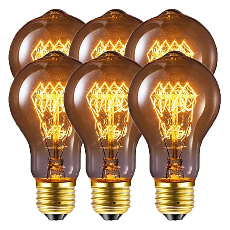 

6pcs 4pcs Dimmable 60W Retro 40W E27 A60 Warm White Color A19 Incandescent Vintage Edison Light Bulb filament Light AC220-240V