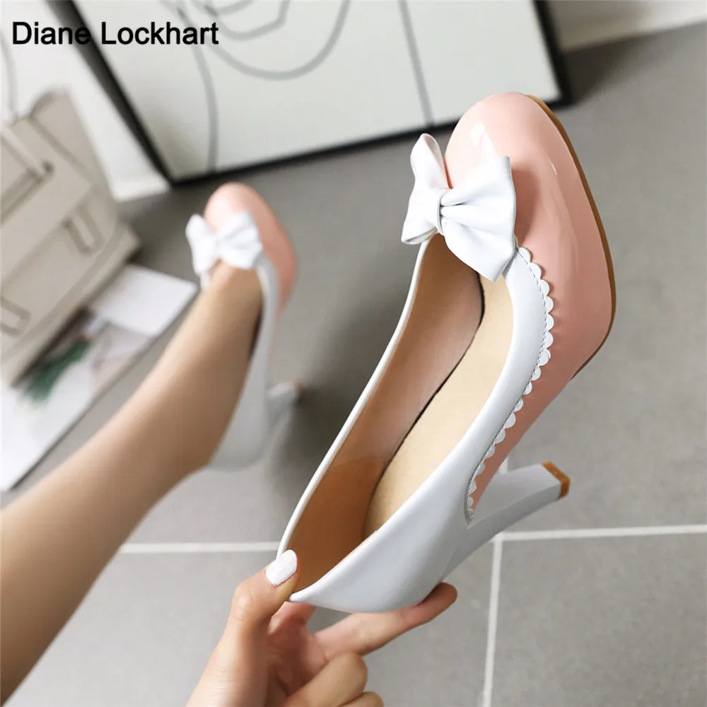 

2023 Spring New High Heels Female Shoes Spike Heels Bow Footwear Slip On Party Wedding Mary Jane Pumps Shallow Shoes Pink Black