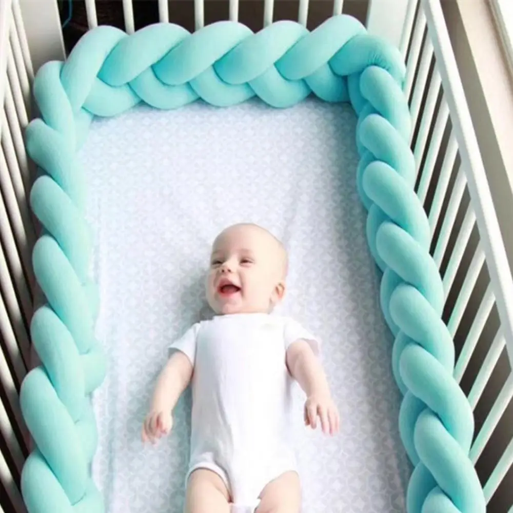 QWZ HOT 1M/2M/3M Length Newborn Baby Bed Bumper Pure Weaving Plush Knot Crib Bumper Kids Bed Baby Cot Protector Baby Room Decor