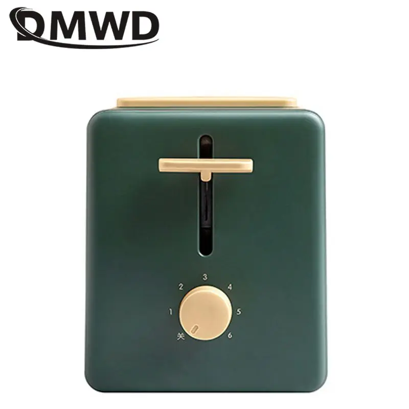 DMWD 6 เกียร์ 220Vไฟฟ้าเครื่องปิ้งขนมปัง 2 ชิ้นเตาอบขนมปังอัตโนมัติอาหารเช้าMakerป้องกันฝุ่นฝาปิด