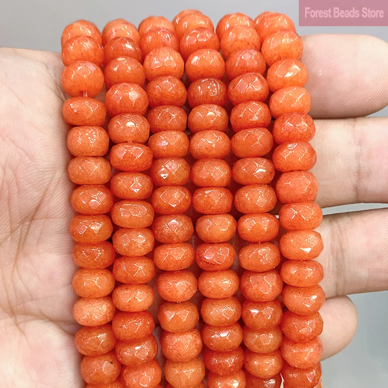 Natural Faceted Orange Rondelle Smooth Spacer Loose Beads Diy Charms Bracelet Accessories for Jewelry Making 15\'\' Strand 8mm