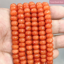 Natural Faceted Orange Rondelle Smooth Spacer Loose Beads Diy Charms Bracelet Accessories for Jewelry Making 15'' Strand 8mm