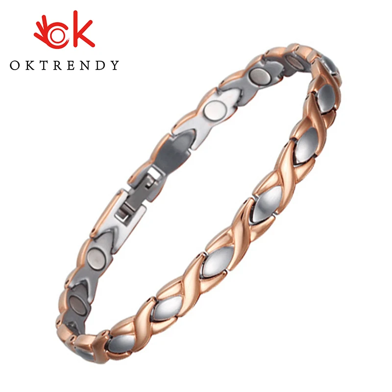 Magnetic Healthy Bracelets Jewellery Stainless Steel Chain For Women Rose Gold Color Cross Energy Bracelet Dropshipping