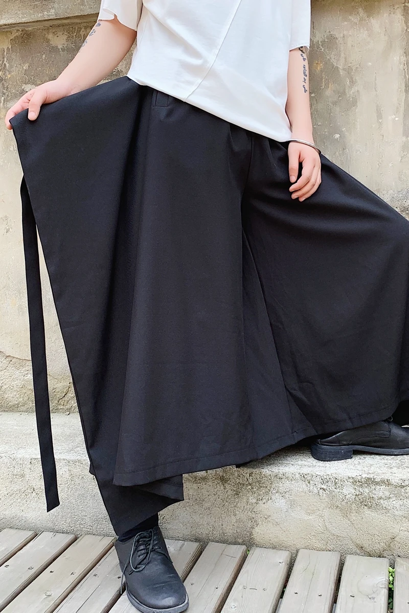 Codzienne męskie spodnie duży rozmiar moda nowe letnie alternatywnych projekt wstążki męskie luźne spodnie proste Casual młodzieżowe spódnica spodnie