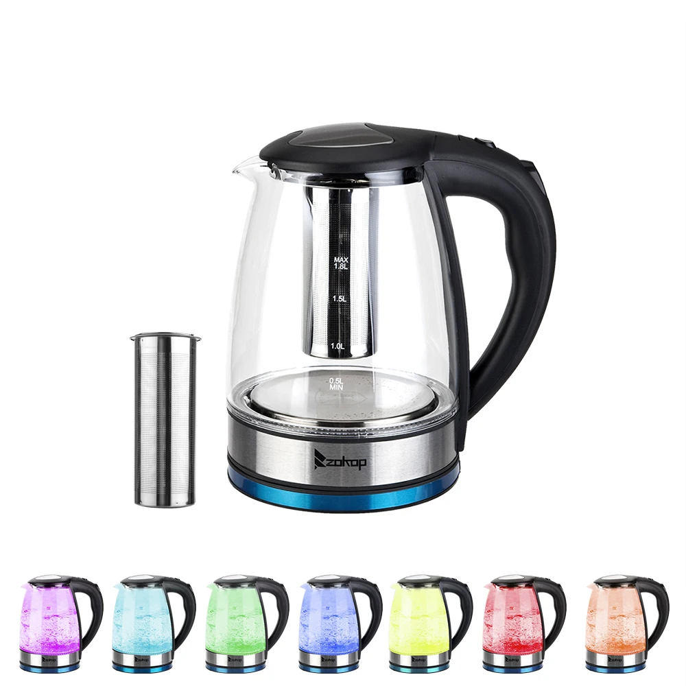 Electric Glass Tea Kettle Fast Water Boiler 1.8L 1500W Stainless LED Boil Dry and Overheat Protection[US-Stock]