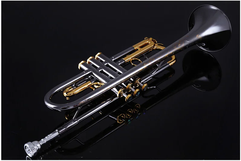 New Arrival Bb Tune Trumpet Musical Instrument Brass Black Nickel Gold Plated B Flat Trumpet Horn with Mouthpiece Free Shipping