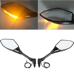 10mm Glossy Black LED Turn Signals Side Rearview Mirrors For Honda Suzuki Kawasaki Yamaha Ducati BMW Street Scooter Bikes