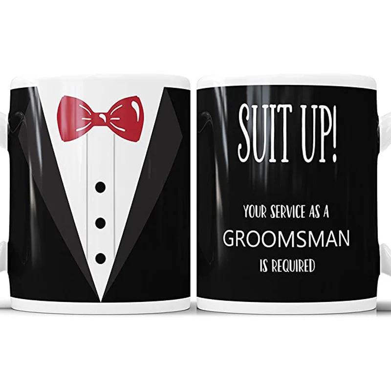 

Suit Up Groomsman Invitation Coffee Mug - Your Service as a Groomsman is Required Groomsmen Asking Gifts For Wedding Bachelor Pa