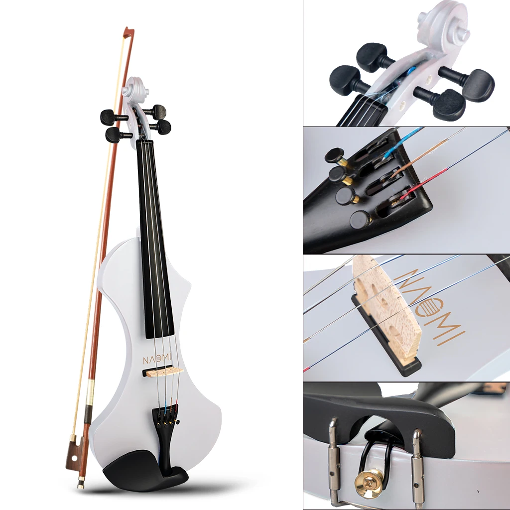 LOMMI Electric Violin 4/4 Full Size Violin 4/4 Fiddle Strings Violin Player Beginner Silent Preamp Rosin+Bridge+Bow+Case SET