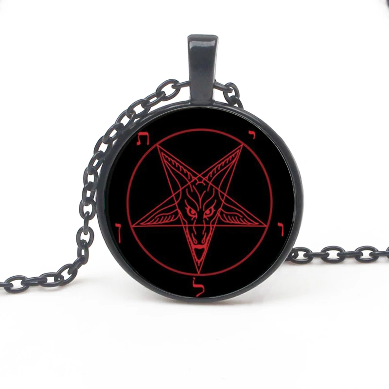 Vintage Red Black Pentagram Pattern Pendant Necklace Goat Devil Baphomet Necklace Satan Men Women Gothic Style Accessories Gifts