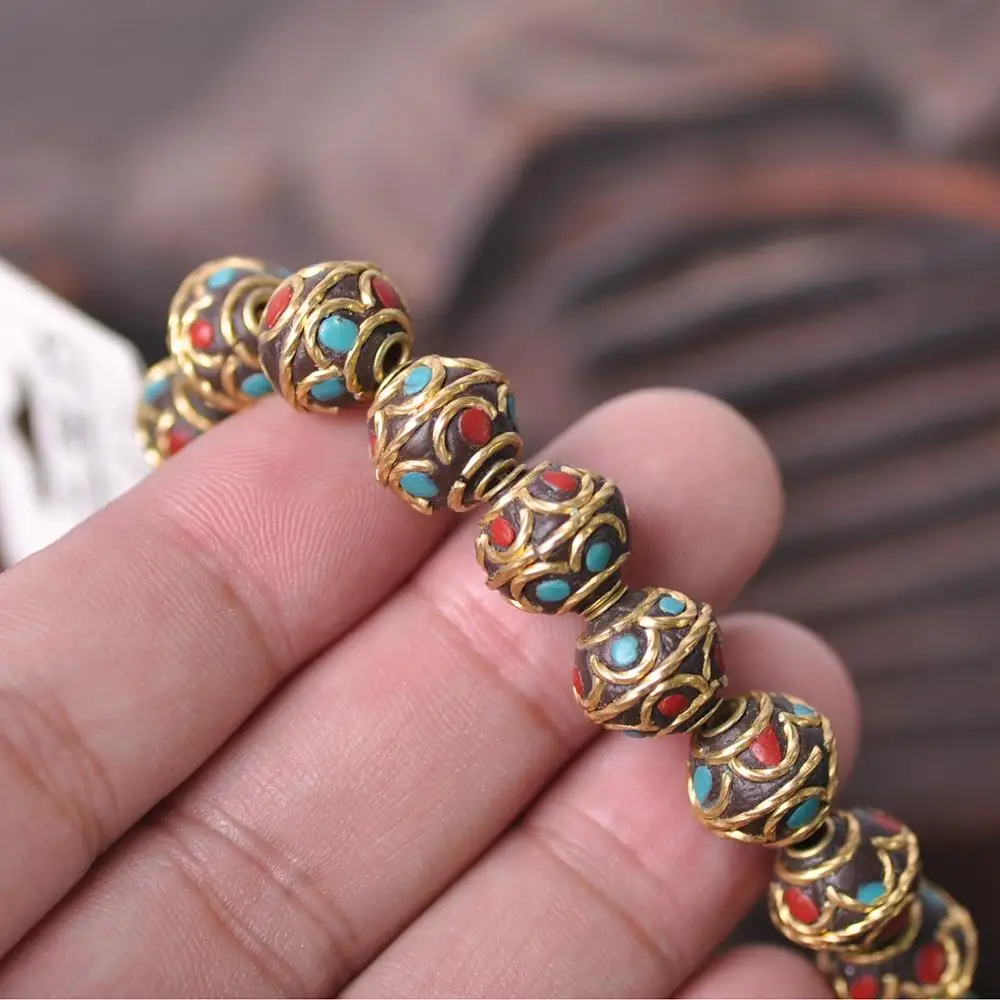 Handmade Nepalese Buddhist Tibetan Brass Metal & Clay Loose Craft Beads for Necklace Jewelry Making DIY - Image 4