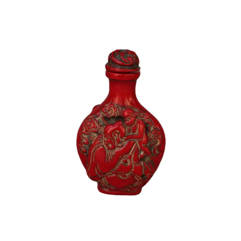 China Decorated Coral Carve Lucky Lovely Lifelike Monkey Superb Snuff Bottle Collection Ornaments