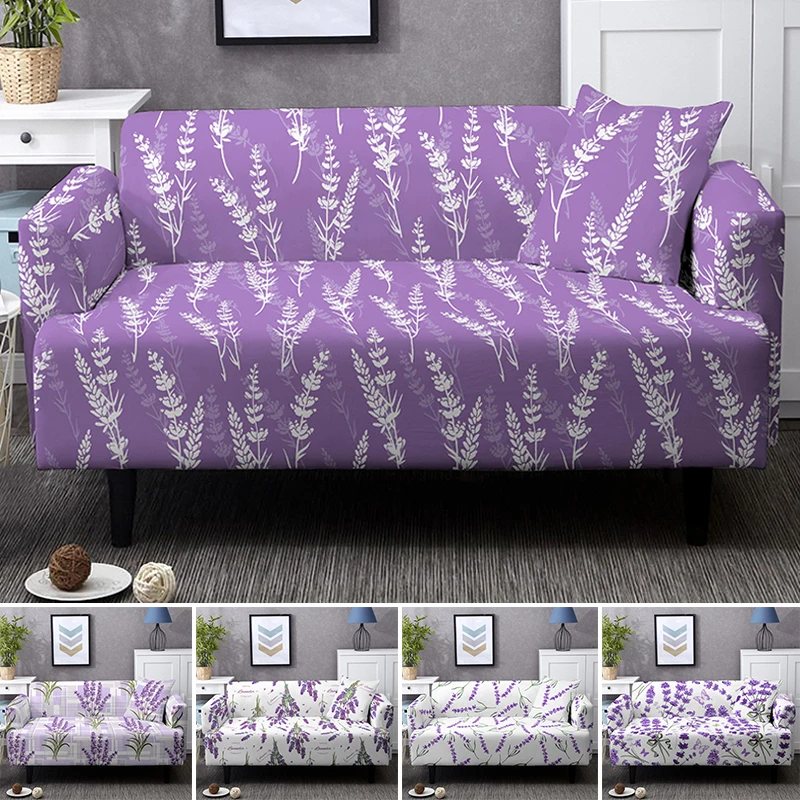 Stretch Sofa Cover For Living Room Romantic Purple Lavender Elastic Slipcovers Furniture Protector 1/2/3/4 Seat Couch Covers