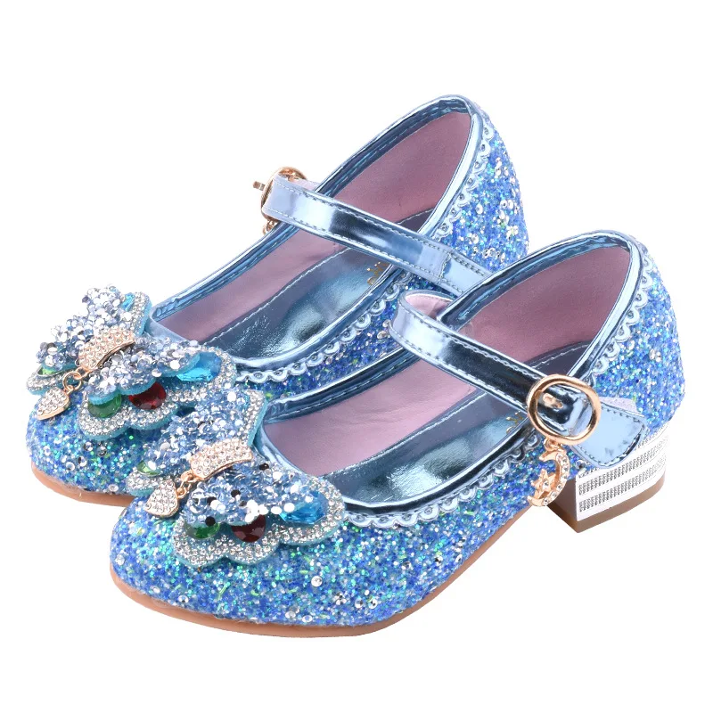 Princess Shoes Infant Kids Baby Girls Crystal Bling Bowknot Single Sandal Solid Buckle Strap Children\'s Shoes Girls B611