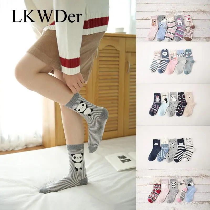 

5 Pairs New Spring Autumn Women Cotton Socks Ear Cute Socks Fox Bear Soft Cartoon Socks in Tube Animal Girl Sweet Striped Casual