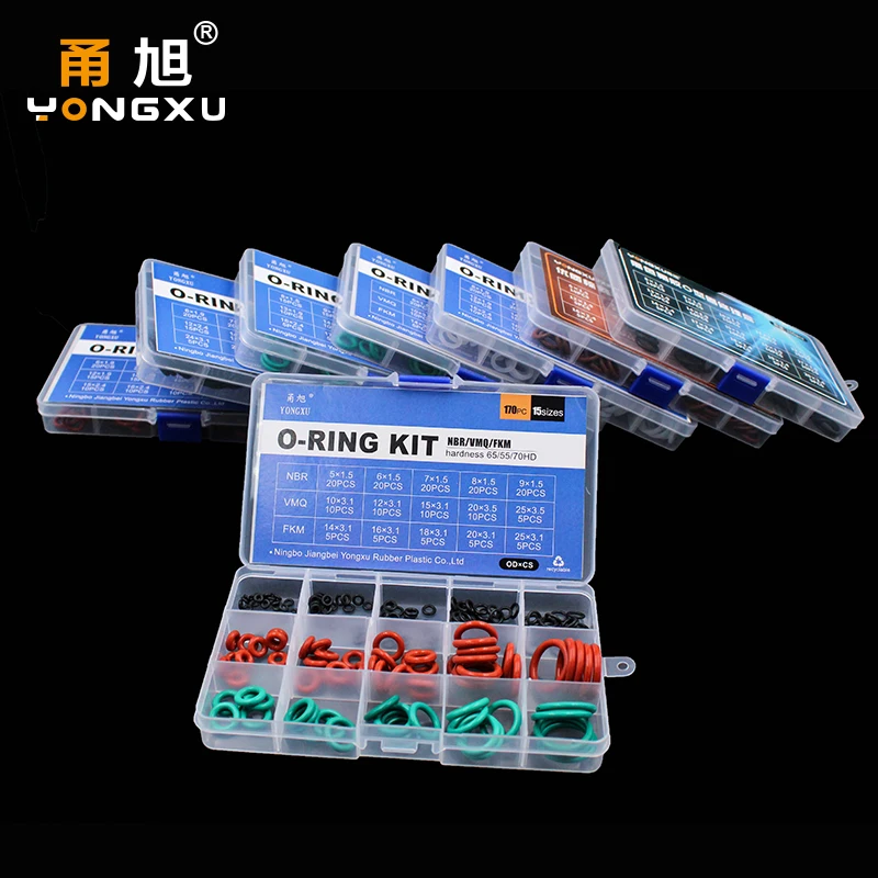 O Ring Kit Silicone Rubber O Ring Set Seal VMQ NBR FKM Sealing Oring kit Nitrile Washer Rubber Rings Set Assortment Box