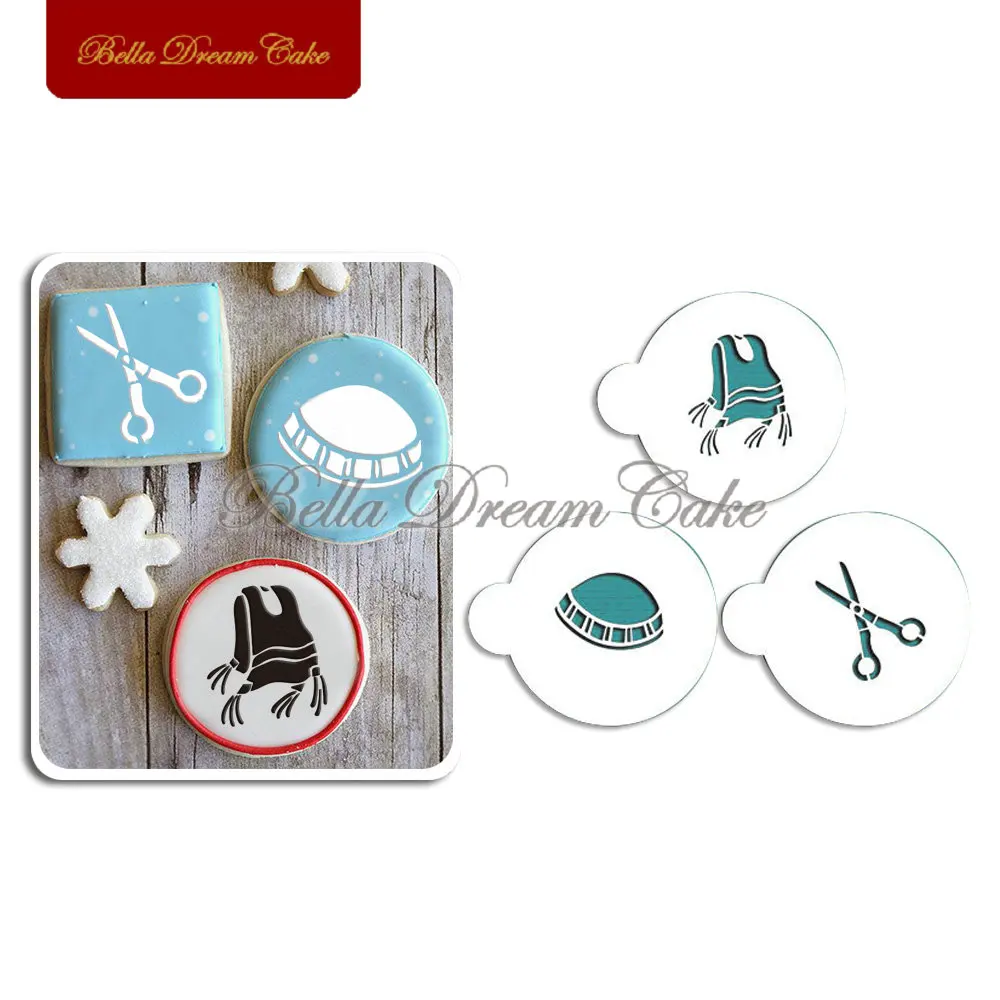 3pcs/set Scissors&Shawl&Hat Cookies Stencil Coffee Stencils Template Chocolate Cake Mold Cake Decorating Tool Bakeware