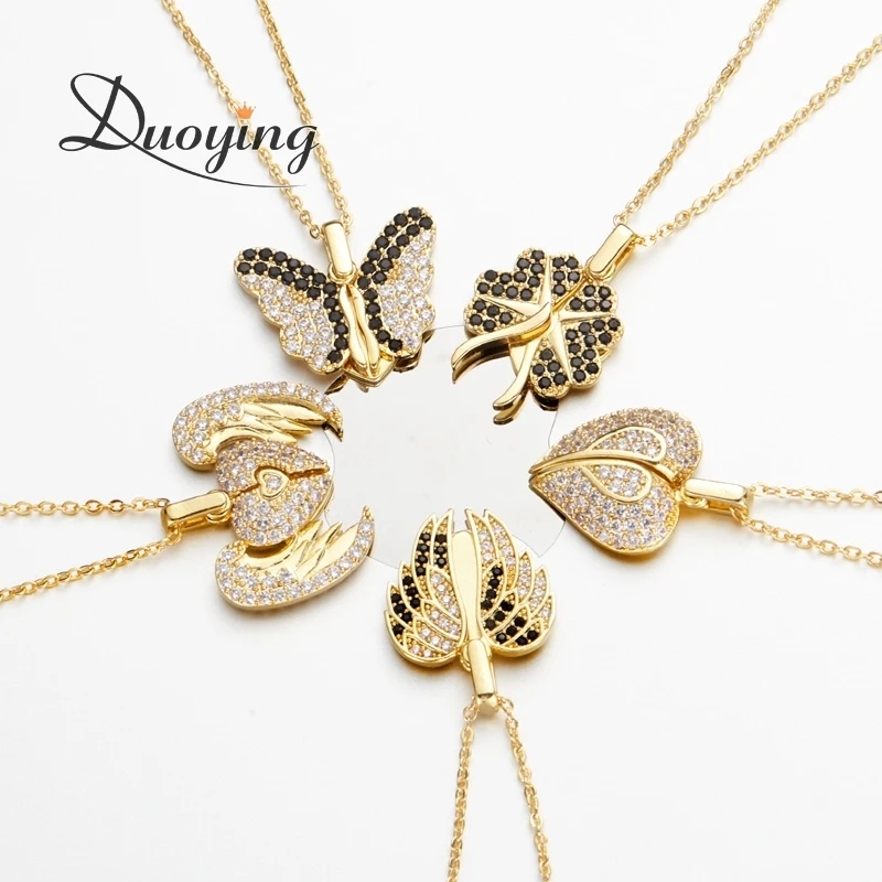 DY Custom Butterfly Pendant Necklace Openable Personalized Letter Name Necklaces Black Zirconia Custom Necklaces Jewelry