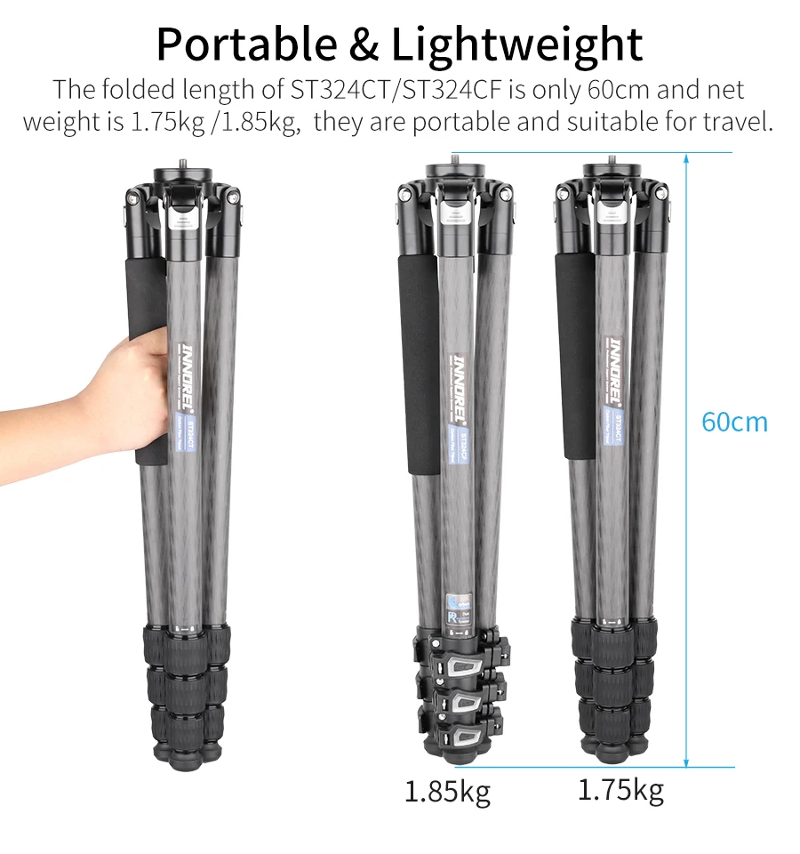 ST324CT/CF Professional 10 Layers Carbon Fiber Tripod for DSLR Camera Video Camcorder Birdwatching Heavy Duty Stand Bowl Adapter